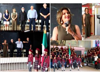 Alcaldesa Esmeralda González, participa en Ceremonia de lunes Cívico en Primaria Gilberto Castillo de Cananea